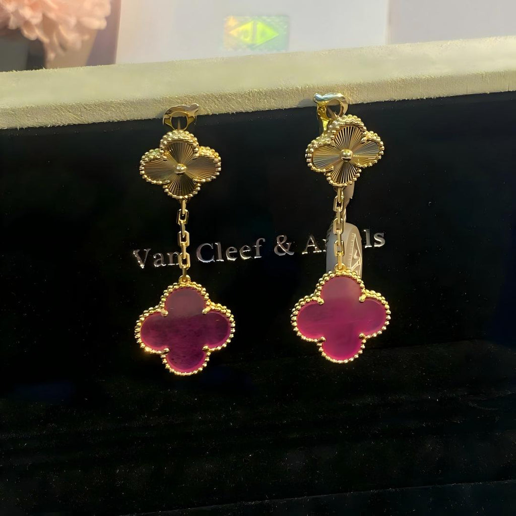 [MIRA] NEW CLOVER 2 MOTIF PINK ENAMEL EARRINGS