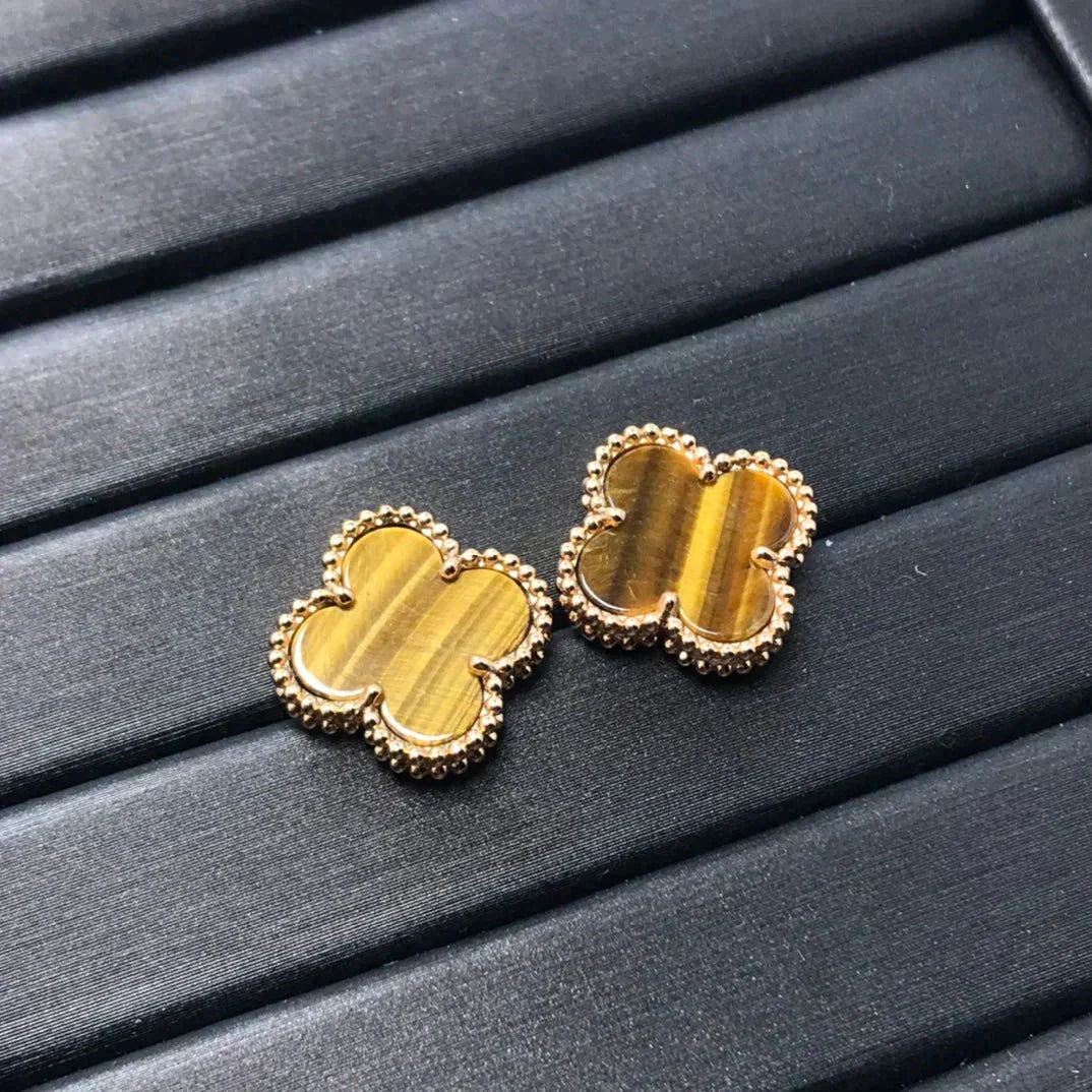 ??MIRA?¡¥CLOVER MEDIUM 1 MOTIFS TIGER EYE EARRINGS