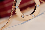??MIRA?¡¥LOVE NECKLACE 16MM 6 DIAMONDS PINK GOLD