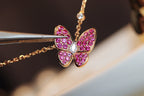 ??MIRA?¡¥BUTTERFLY RED DIAMOND ROSE GOLD NECKLACE