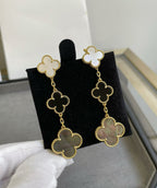 ??MIRA?¡¥CLOVER 3 MOTIF MOP ONYX DARK MOP PINK GOLD EARRINGS