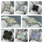 ??MIRA?¡¥CLOVER 16 MOTIF CHALCEDONY MOP SILVER NECKLACE
