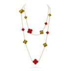 ??MIRA?¡¥CLOVER 16 MOTIF CARNELIAN TIGER EYE ROSE GOLD NECKLACE