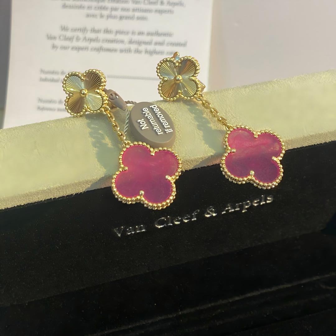 [MIRA] NEW CLOVER 2 MOTIF PINK ENAMEL EARRINGS