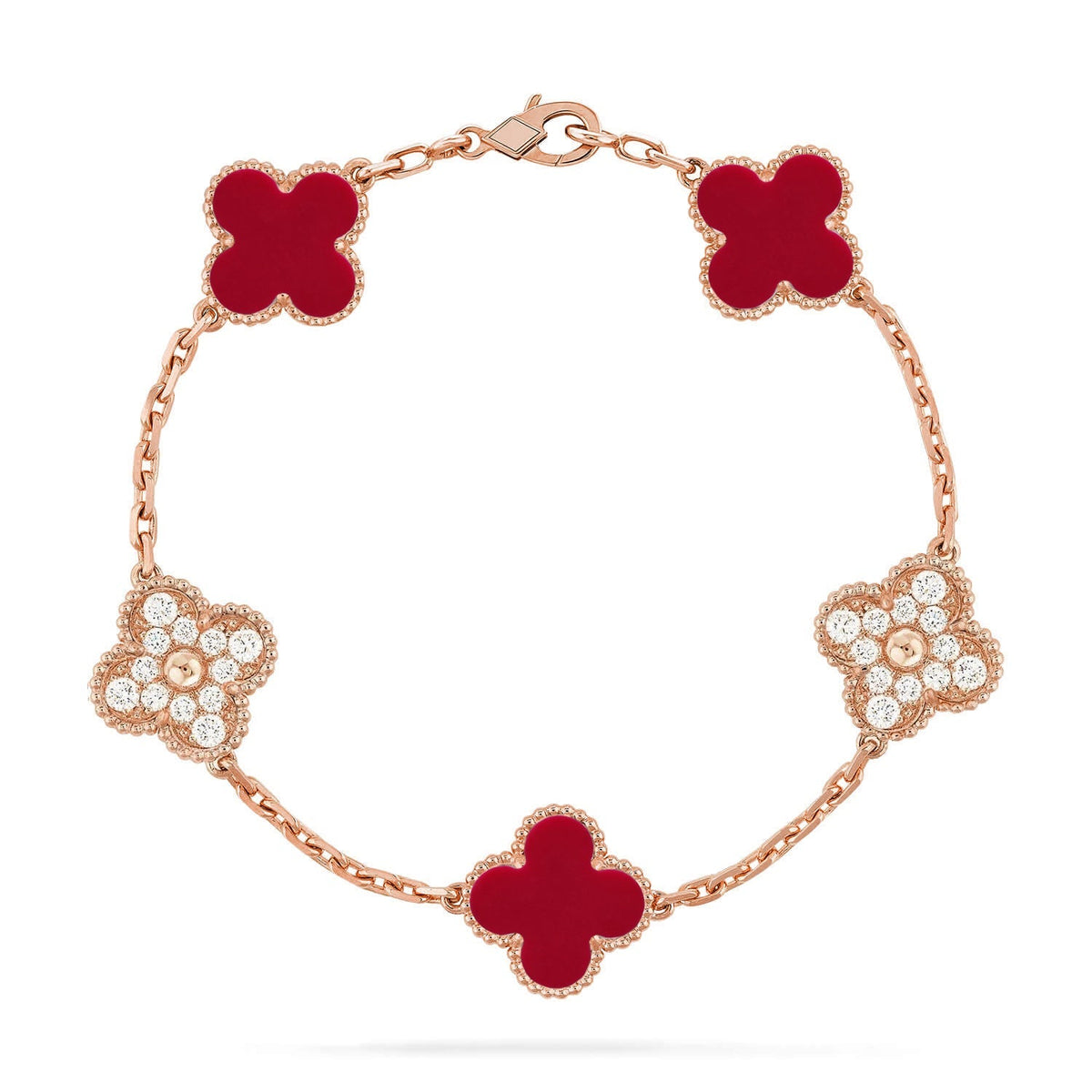 [MIRA]New  CLOVER 5 MOTIF RED CORNELIAN BRACELET COLLECTION