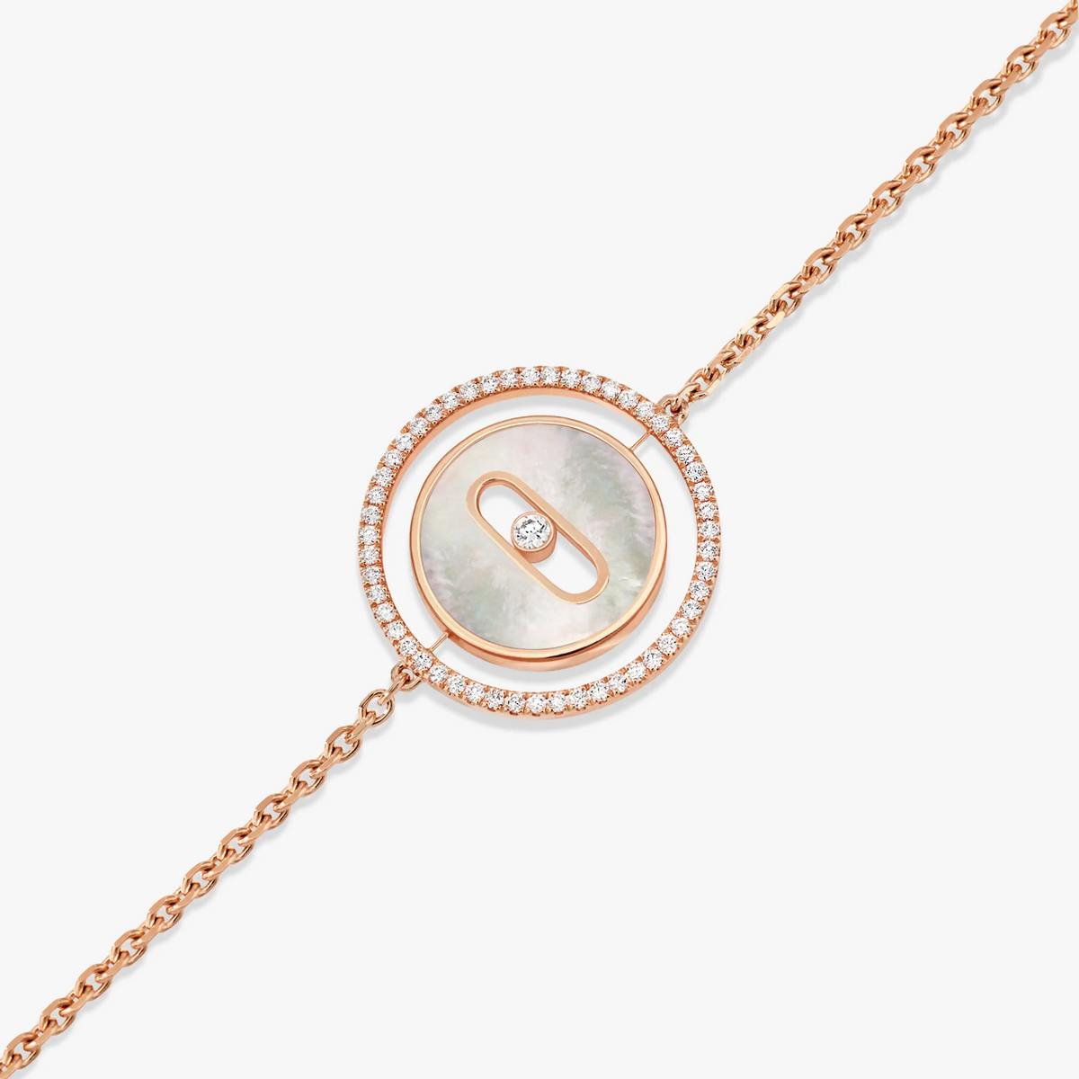 [MIRA]LUCKY MOVE WHITE MOTHER OF PEARL PINK GOLD DIAMOND BRACELET