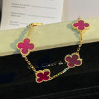[MIRA] NEW CLOVER 5 MOTIFS PINK ENAMEL BRACELET