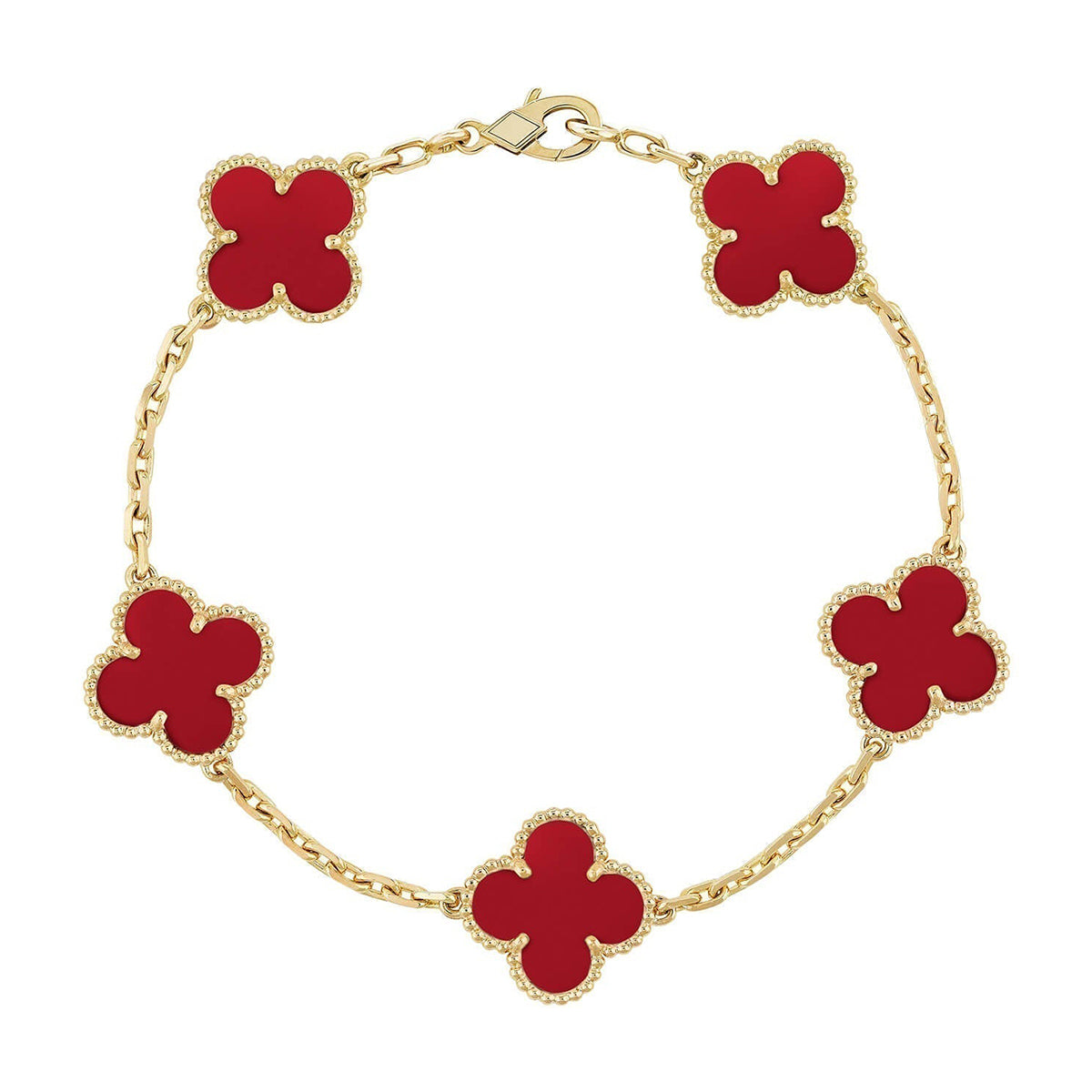 [MIRA]New  CLOVER 5 MOTIF RED CORNELIAN BRACELET COLLECTION