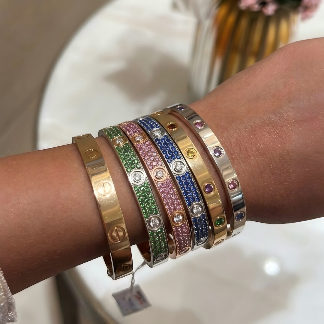 [MIRA] 2026 PAVE GEMSTONE LOVE BRACELET 6.1MM 10 DIAMONDS