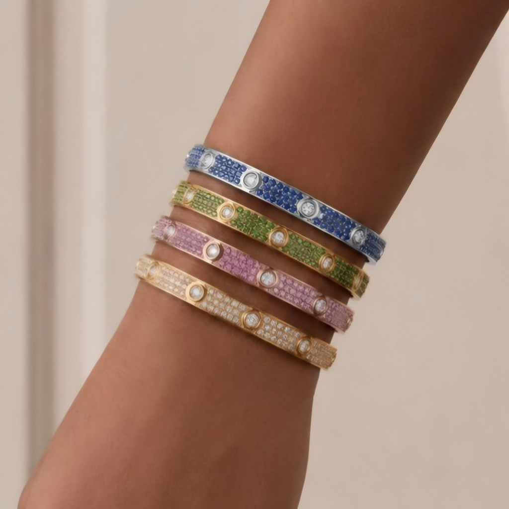 [MIRA] 2026 PAVE GEMSTONE LOVE BRACELET 6.1MM 10 DIAMONDS