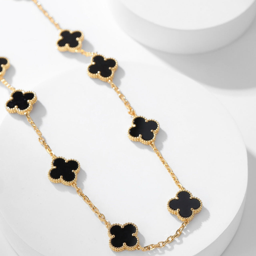 ??MIRA?¡¥CLOVER 10 MOTIFS ONYX NECKLACE
