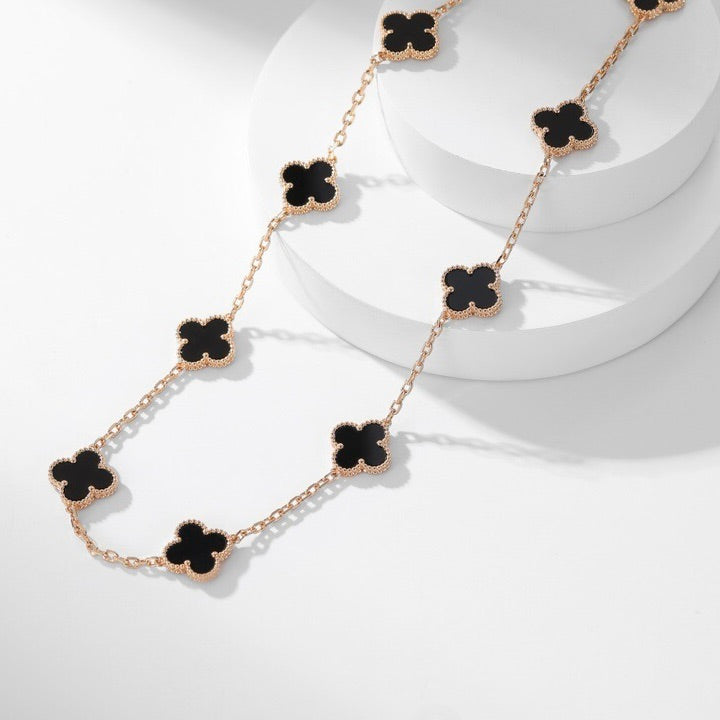 ??MIRA?¡¥CLOVER 10 MOTIFS ONYX NECKLACE