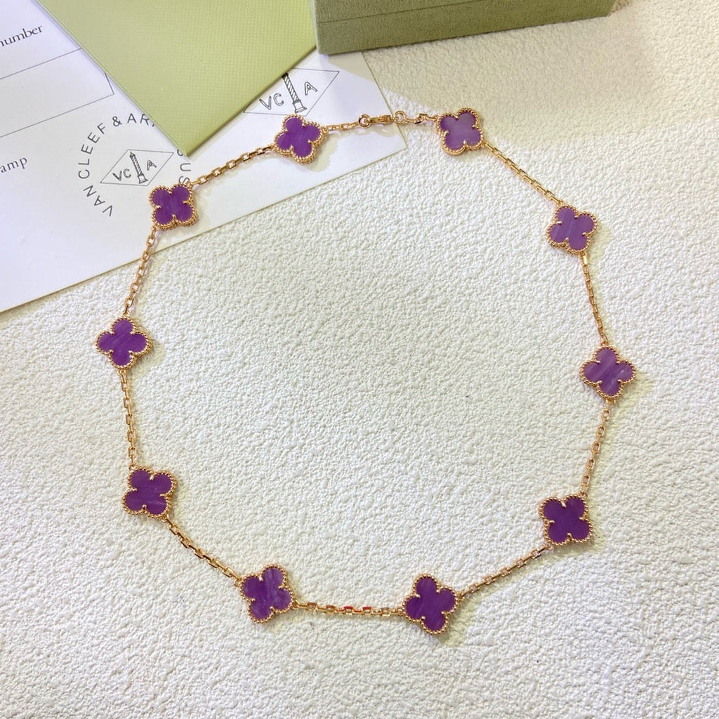 ??MIRA?¡¥CLOVER 10 MOTIFS  PURPLE VIOLET  NECKLACE