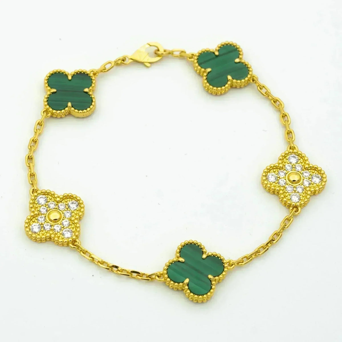 [MIRA]New  CLOVER 5 MOTIF MALACHITE BRACELET COLLECTION