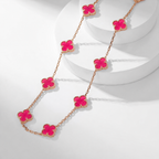 [MIRA] NEW CLOVER 10 MOTIFS PINK ENAMEL NECKLACE