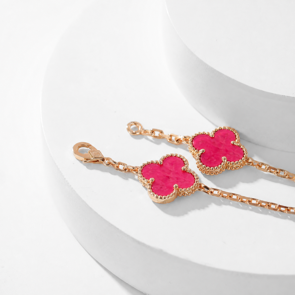 [MIRA] NEW CLOVER 10 MOTIFS PINK ENAMEL NECKLACE