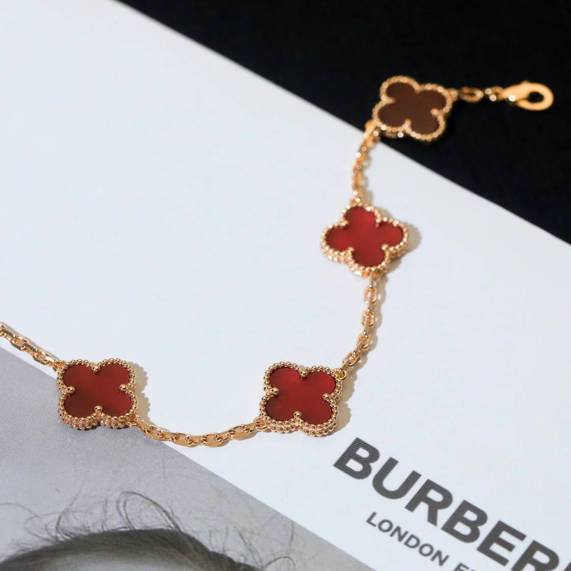 [MIRA]New  CLOVER 5 MOTIF RED CORNELIAN BRACELET COLLECTION