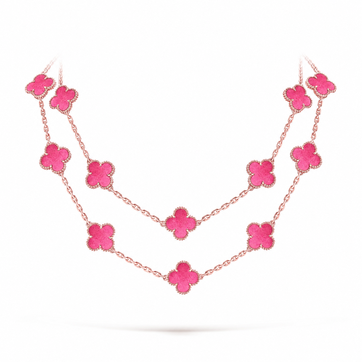 [MIRA] NEW CLOVER 20 MOTIFS PINK ENAMEL NECKLACE