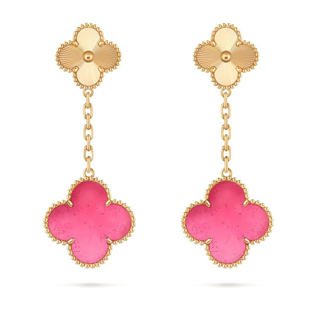 [MIRA] NEW CLOVER 2 MOTIF PINK ENAMEL EARRINGS