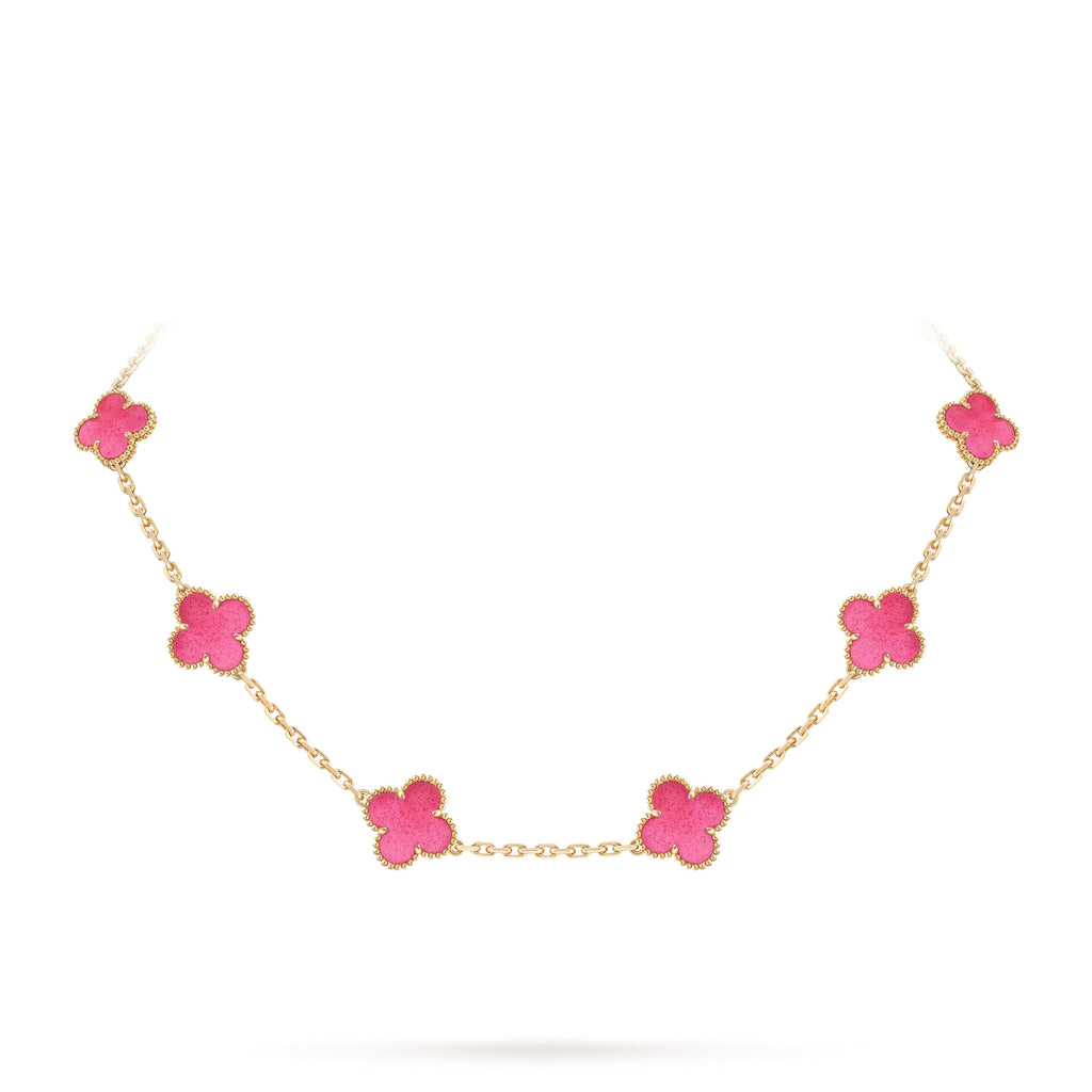 [MIRA] NEW CLOVER 10 MOTIFS PINK ENAMEL NECKLACE