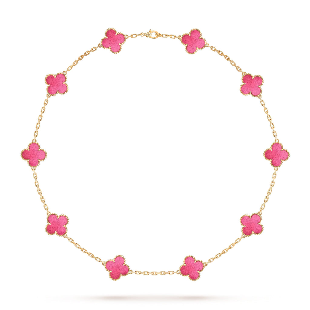 [MIRA] NEW CLOVER 10 MOTIFS PINK ENAMEL NECKLACE