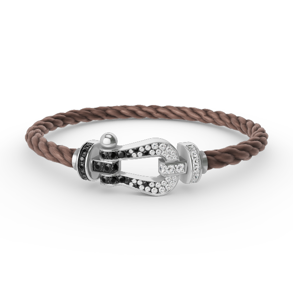 ??MIRA?¡¥FORCE LARGE HORSESHOE BLACK WHITE DIAMOND BRACELET SILVER