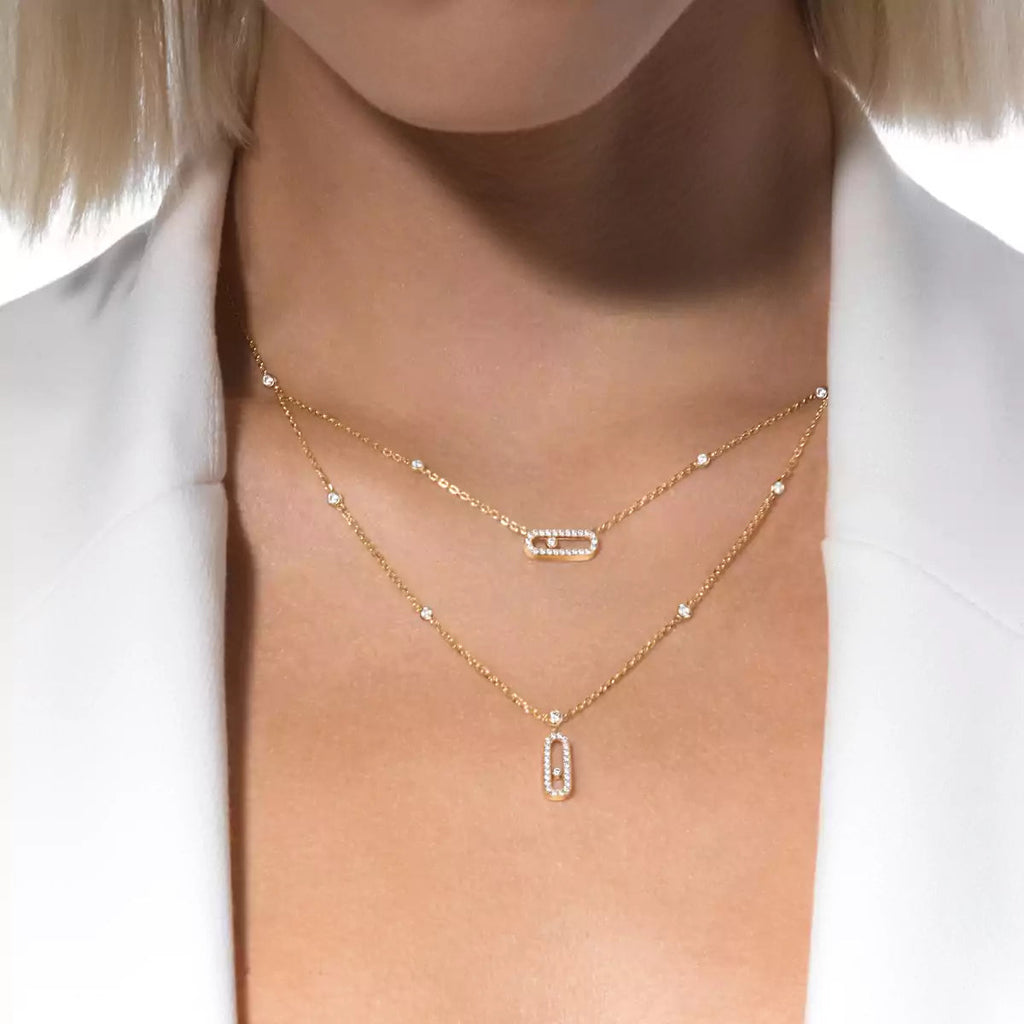 [MIRA]2 Rows Rose Gold Diamond Pave_ Necklace Move Uno