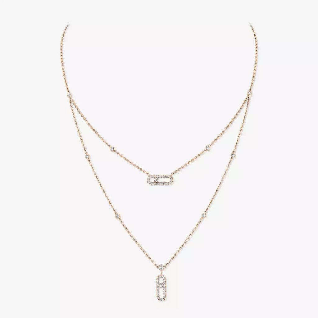 [MIRA]2 Rows Rose Gold Diamond Pave_ Necklace Move Uno