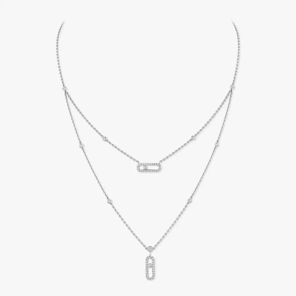 [MIRA]2 Rows Rose Gold Diamond Pave_ Necklace Move Uno