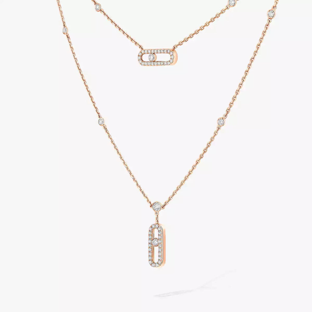[MIRA]2 Rows Rose Gold Diamond Pave_ Necklace Move Uno
