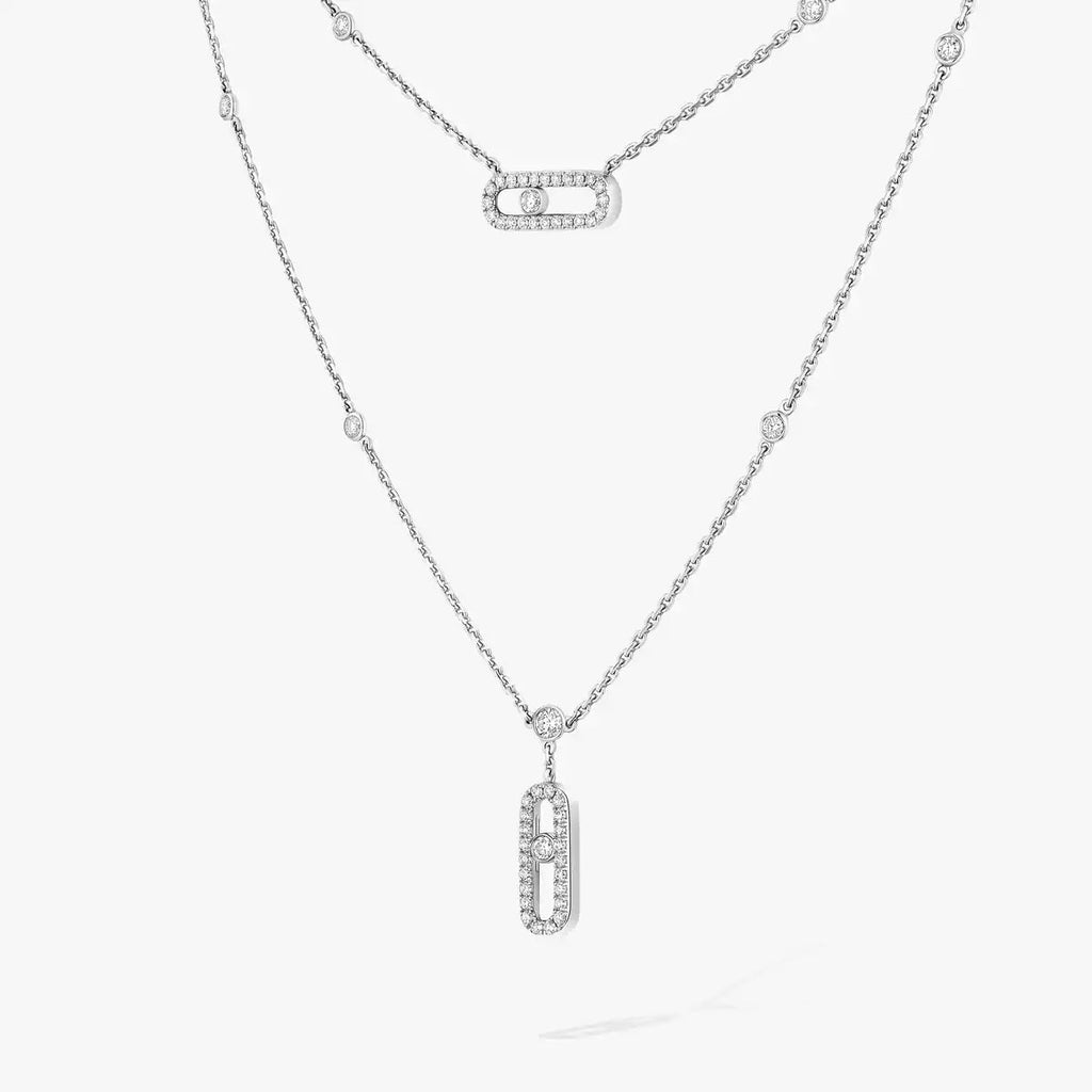 [MIRA]2 Rows Rose Gold Diamond Pave_ Necklace Move Uno
