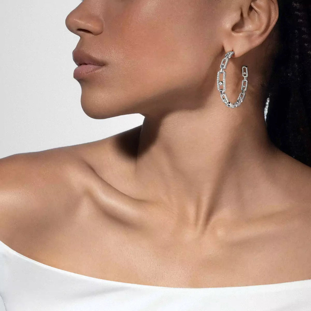 [[MIRA]Move Link Diamond Hoop Earrings