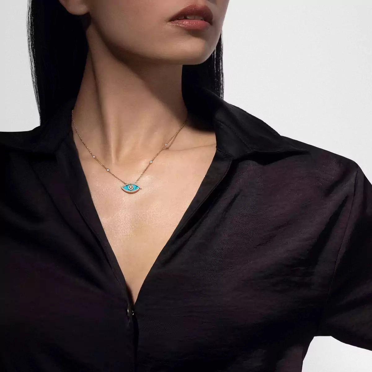 [MIRA]Lucky Eye Diamond Necklace in Rose Gold and Turquoise