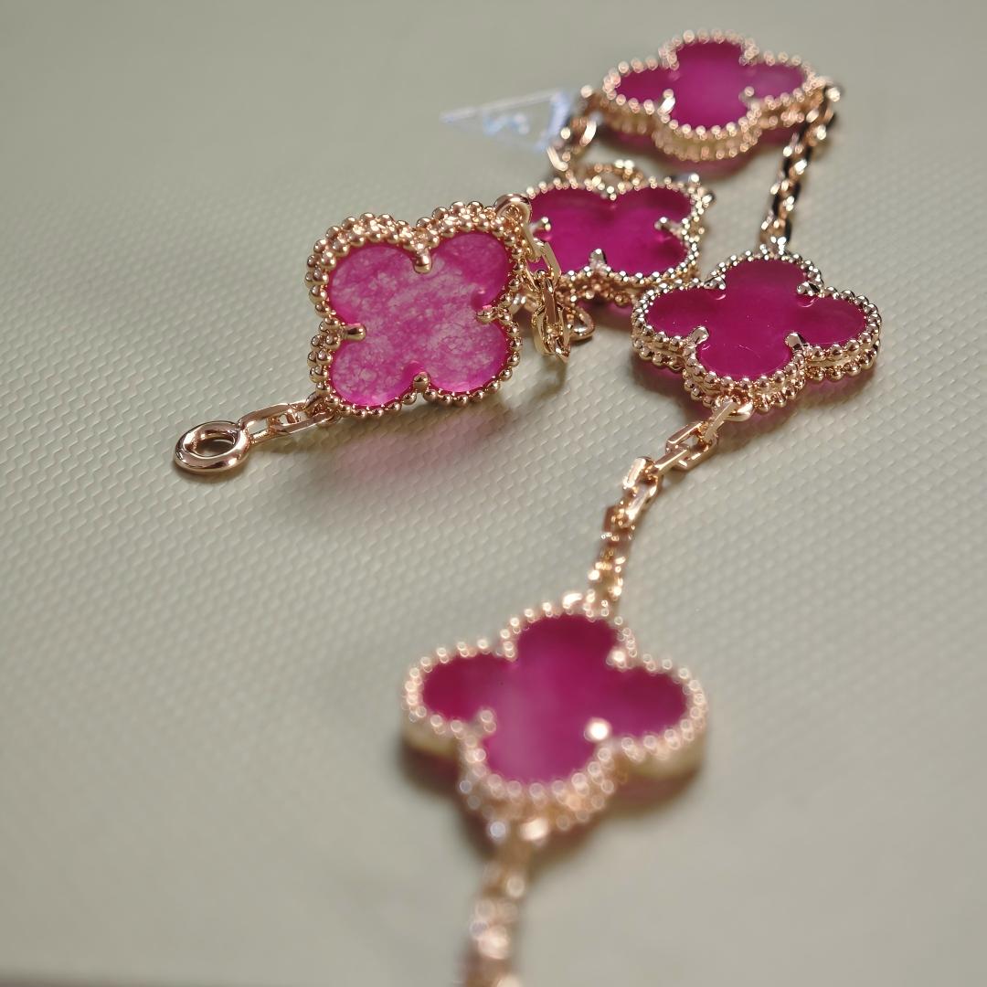[MIRA] NEW CLOVER 5 MOTIFS PINK ENAMEL BRACELET