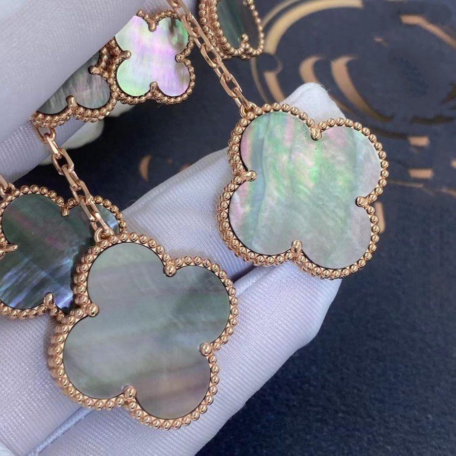??MIRA?¡¥CLOVER EARRINGS DARK MOP 4 MOTIFS ROSE GOLD