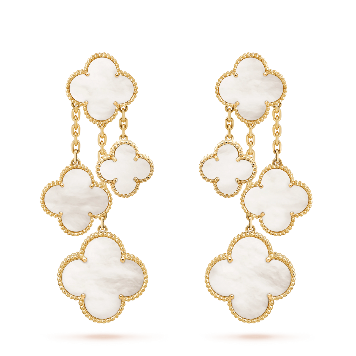 ??MIRA?¡¥CLOVER EARRINGS WHITE MOP 4 MOTIFS GOLD