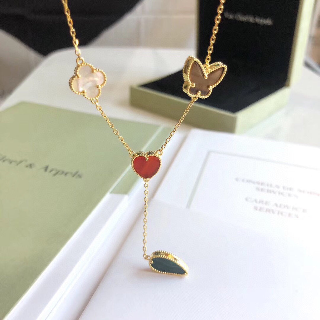 ??MIRA?¡¥LUCKY SPRING 4 MOTIFS ROSE GOLD NECKLACE